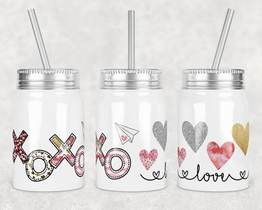 17 oz Mason Jar Tumbler Sublimation Design Template Valentine XoXo Hea Mason Jar Design Instant