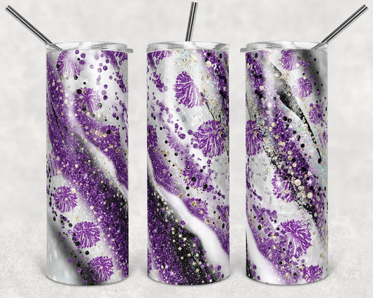 20 oz Skinny Tumbler Sublimation Template Milky Way milkyway Glitter Cheer Purple Straight Design