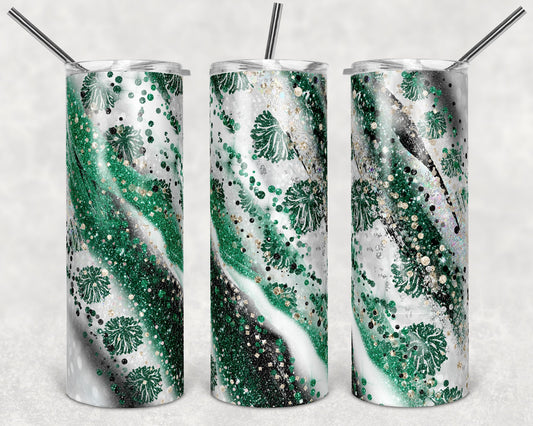 20 oz Skinny Tumbler Sublimation Template Milky Way milkyway Glitter Cheer Green Straight Design