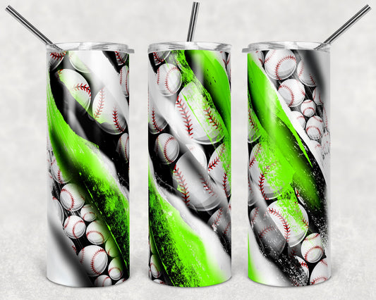 20 oz Skinny Tumbler Sublimation Template Milky Way Lime Green Sport Baseball Straight Solid Brushstroke Design