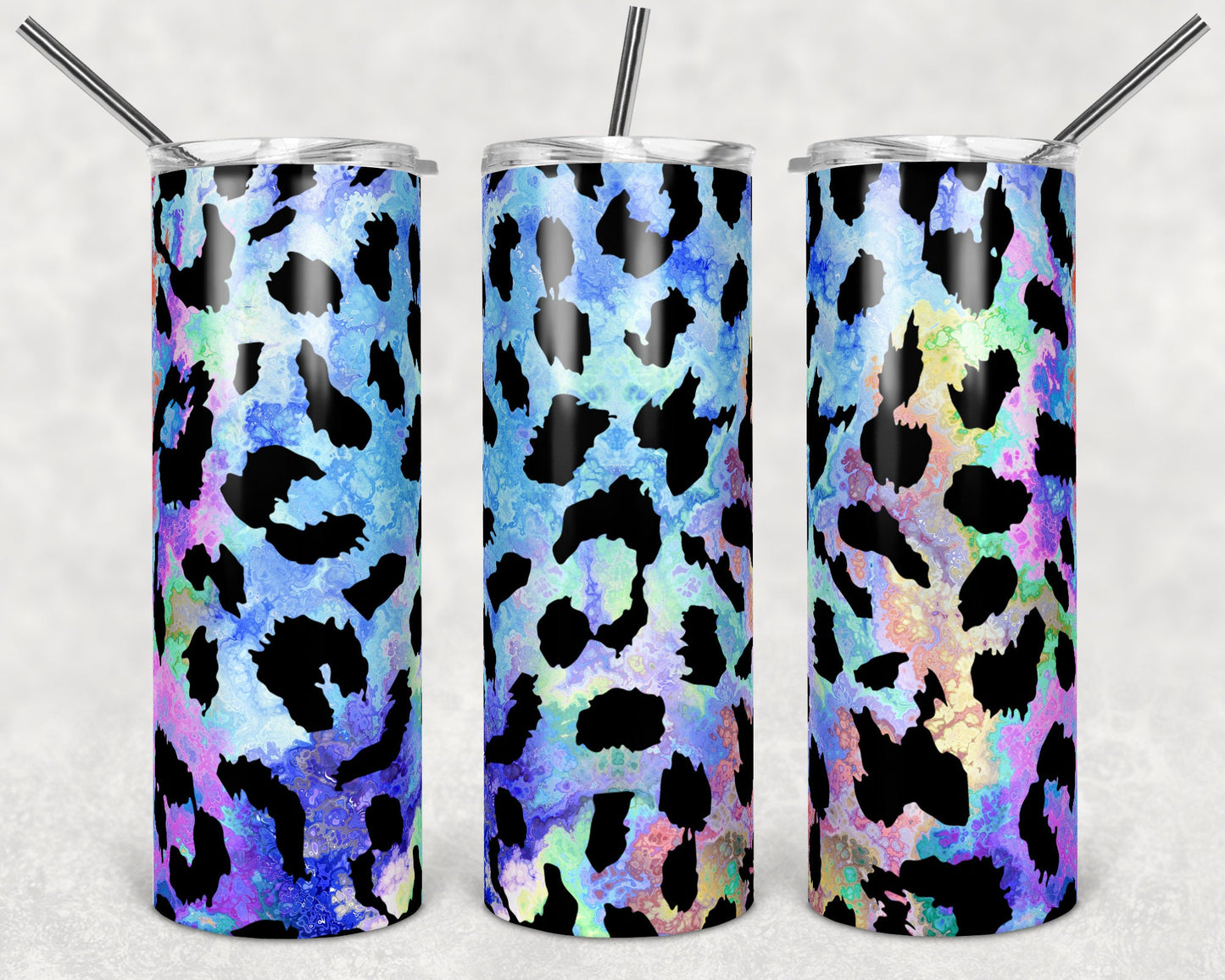 20 oz Skinny Tumbler Sublimation Design Template Bright Color Leopard Design tumblers