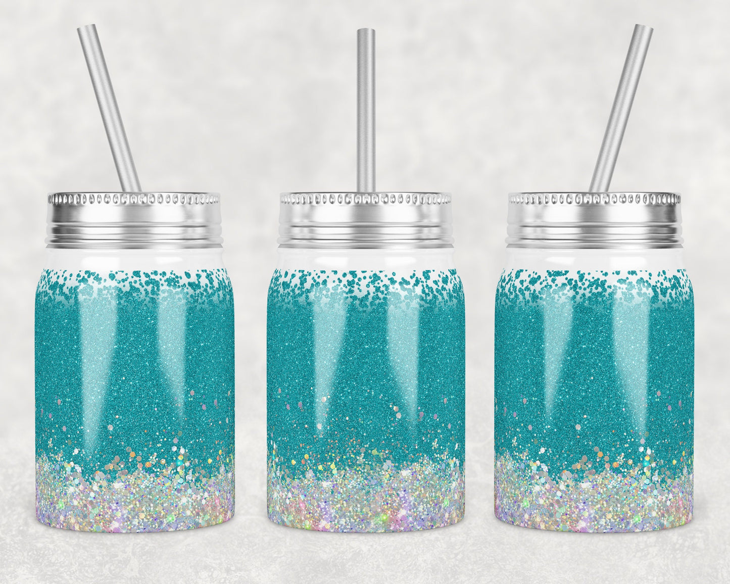 17 oz Mason Jar Tumbler Sublimation Design Template Holo Teal with and without MOM split monogram Mason Jar Design