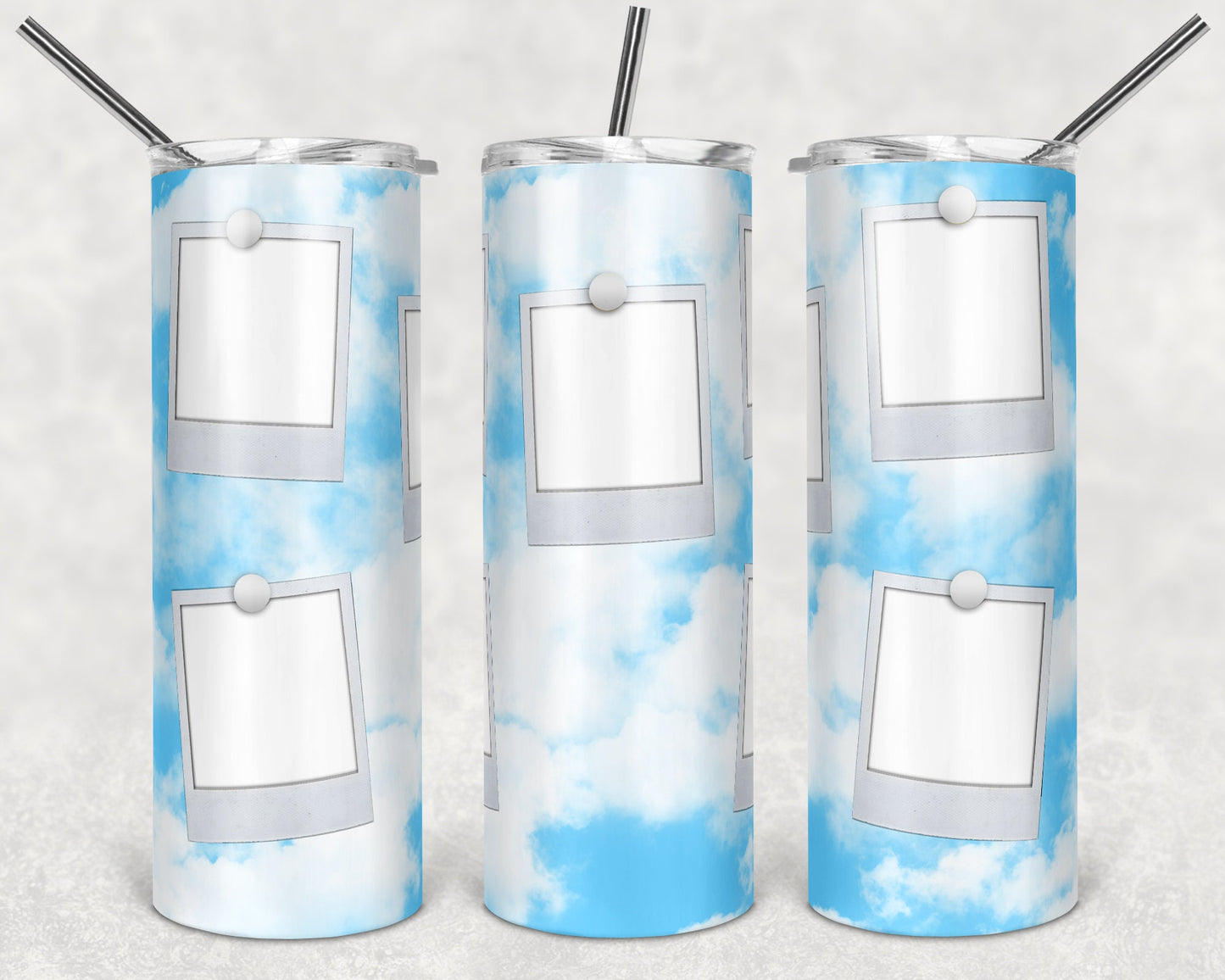 20 oz Skinny Tumbler Sky and Clouds 5 Photo Picture Sublimation Design Personalize it add a quote