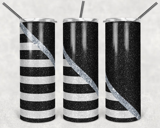 20 oz Skinny Tumbler Black White Striped Color Block Geode Silver Sublimation Design