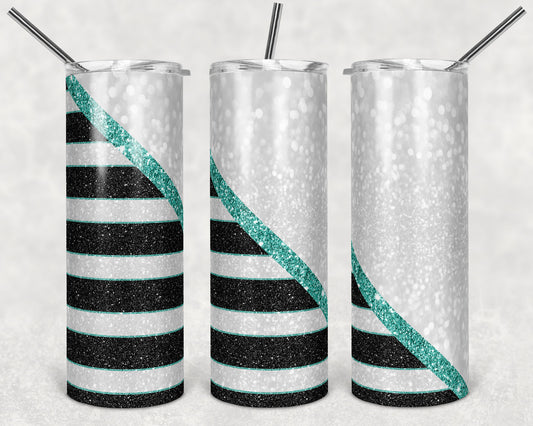 20 oz Skinny Tumbler Black White Striped Color Block Geode teal Sublimation Design