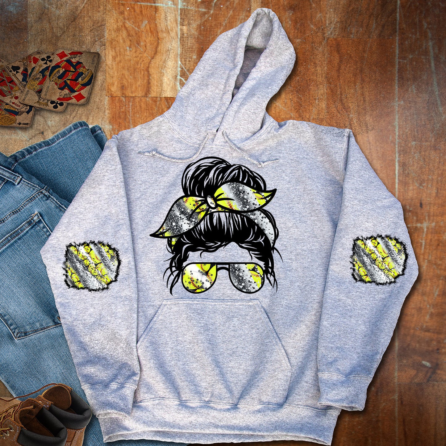 Shirt design Sweatshirt Patch Messy Bun Softball and Matching Patches for sleeves Sublimation Design
