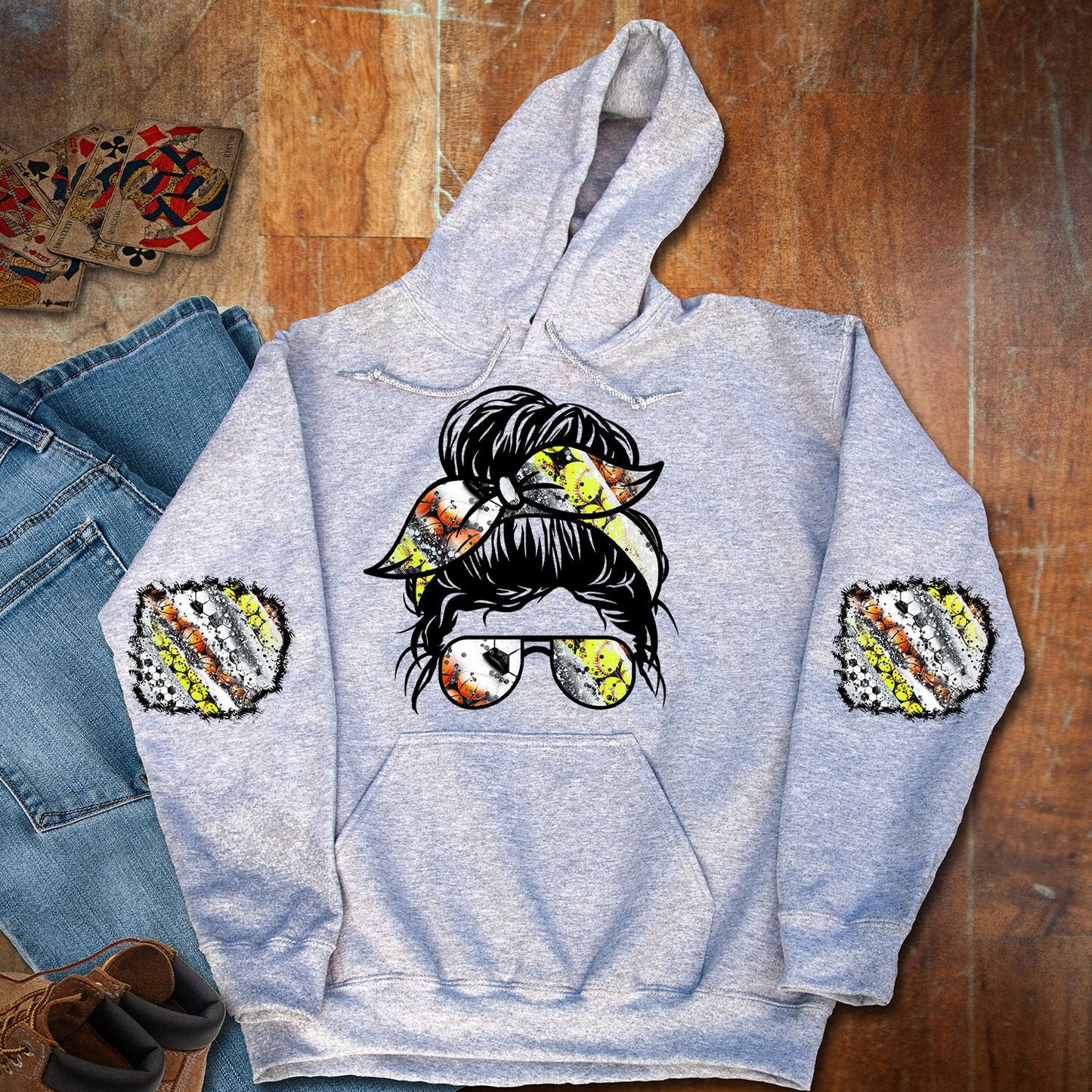 Shirt design Sweatshirt Patch Messy Bun Soccer Basketball Softball Matching Patches for sleeves Sublimation Design