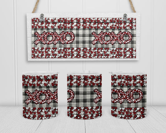 Sublimation Camp Cup Lowball Mug Sublimation Design xoxo Red Hea Plaid background