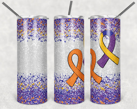 20 oz Skinny Tumbler Sublimation Glitter Bladder kidney Cancer Awareness Straight Design