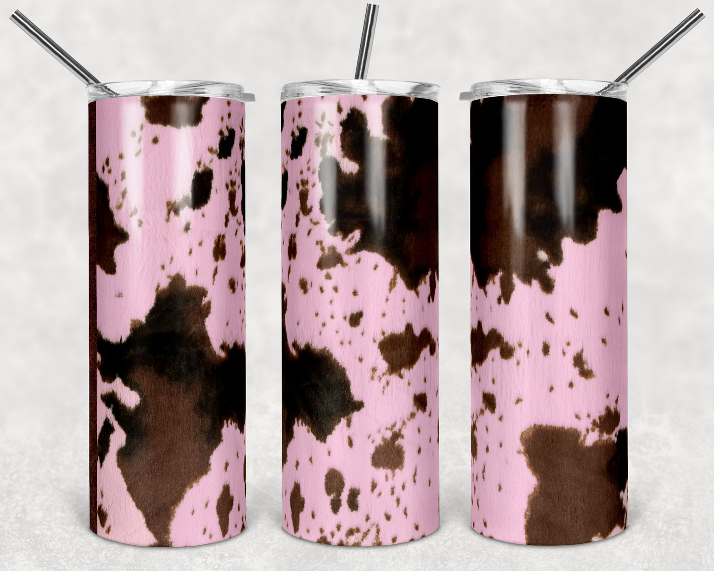 20 oz Skinny Tumbler Design Cow Hide Pink Brown Fur leather edge Sublimation Design
