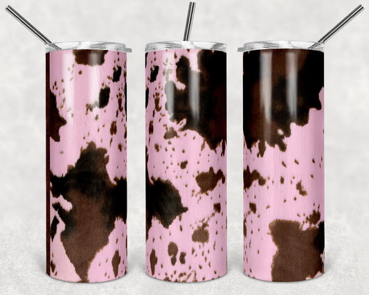 20 oz Skinny Tumbler Design Cow Hide Pink Brown Fur leather edge Sublimation Design