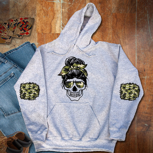 Shirt design Sweatshirt Patch Messy Bun Skull Camoflauge and Matching Patches for sleeves Sublimation Design