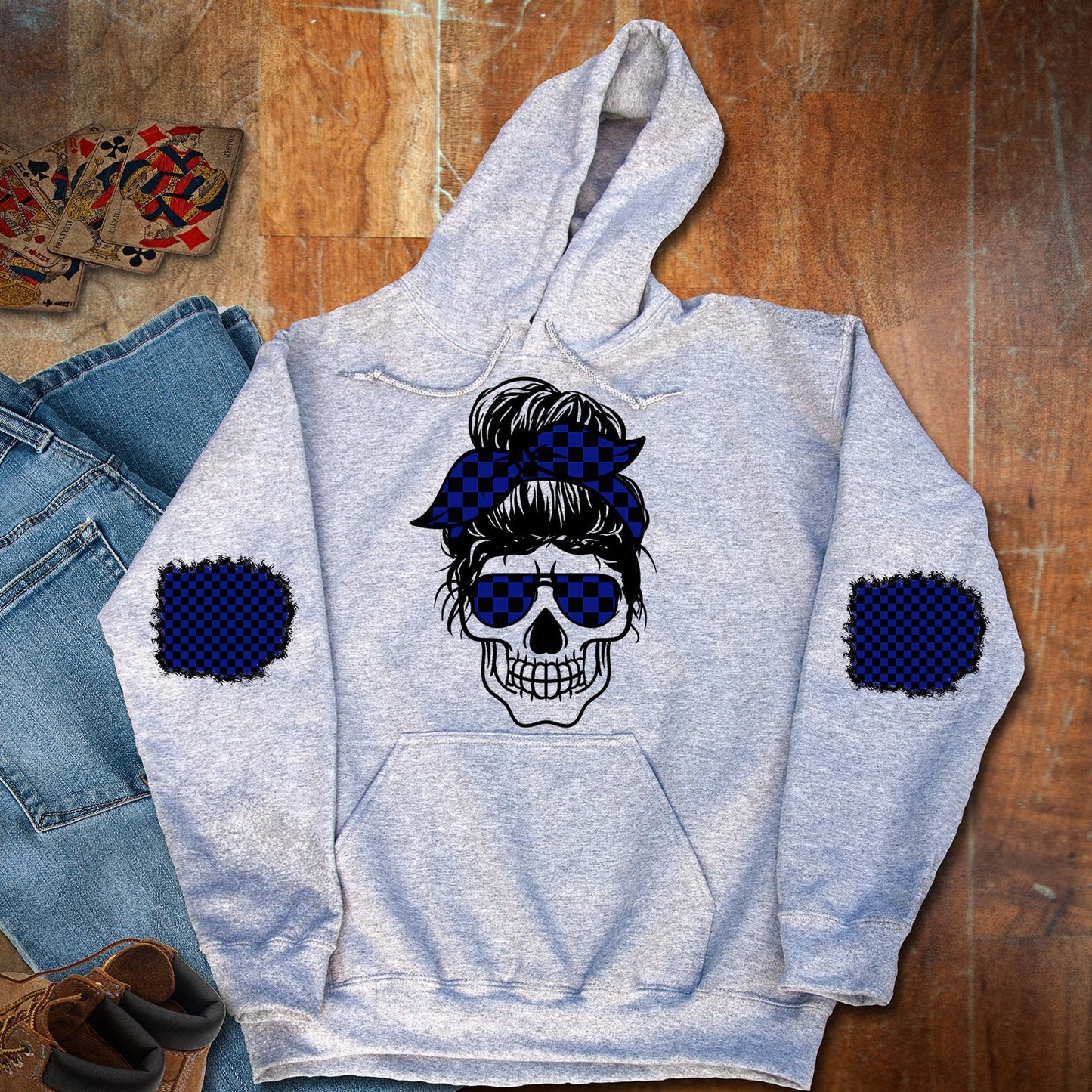 Shirt design Sweatshirt Patch Messy Bun Skull Checkered and Matching Patches for sleeves Sublimation Design