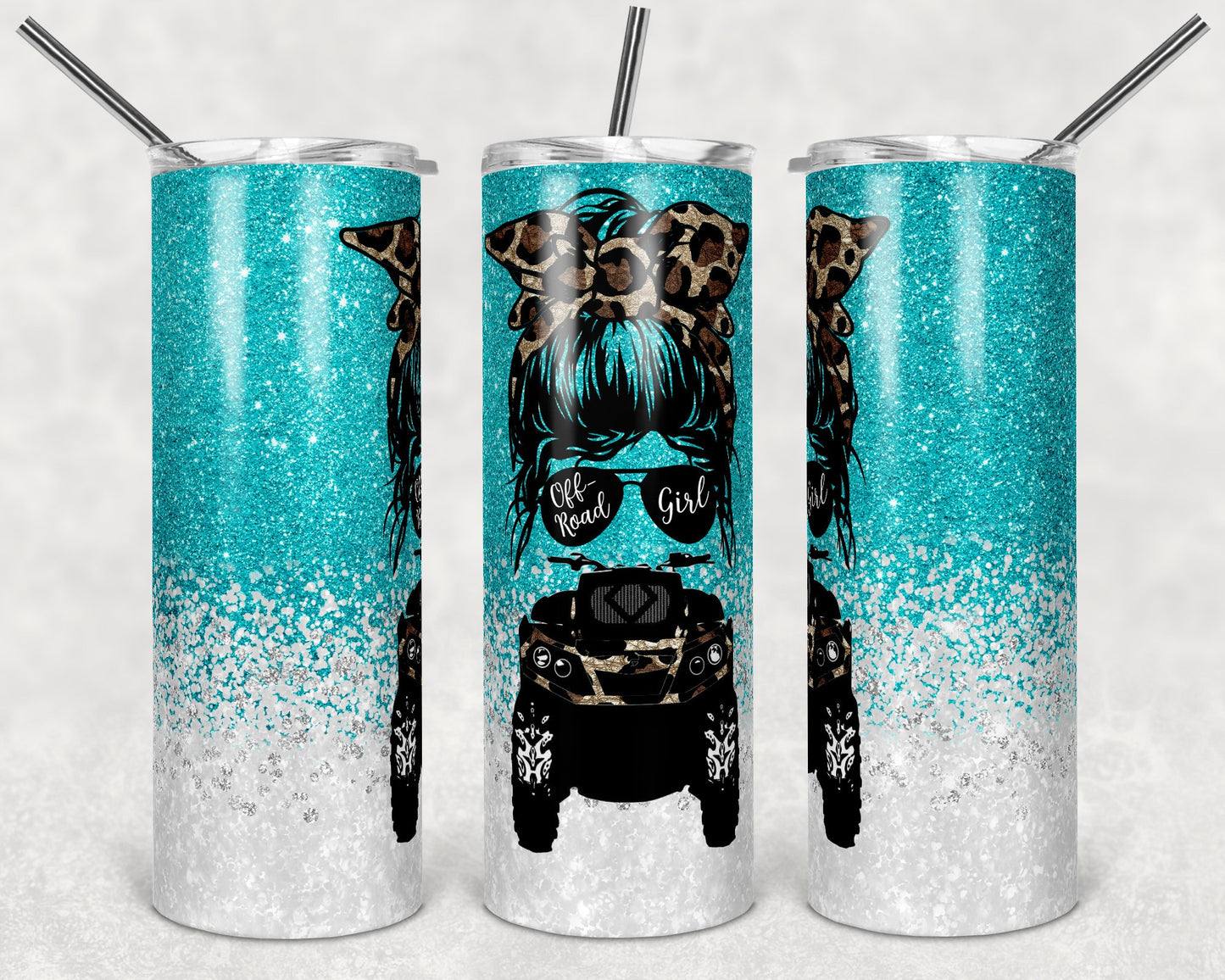 20 oz Skinny Tumbler Sublimation Design Template Glitter Off Road Girl Quad ATV Design off road