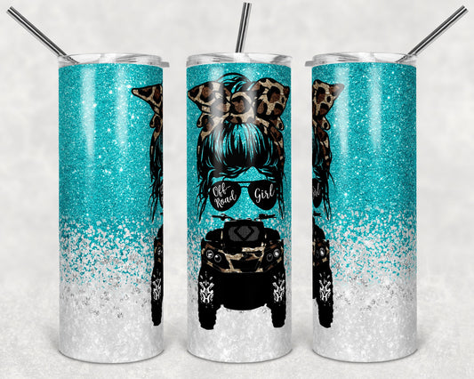 20 oz Skinny Tumbler Sublimation Design Template Glitter Off Road Girl Quad ATV Design off road