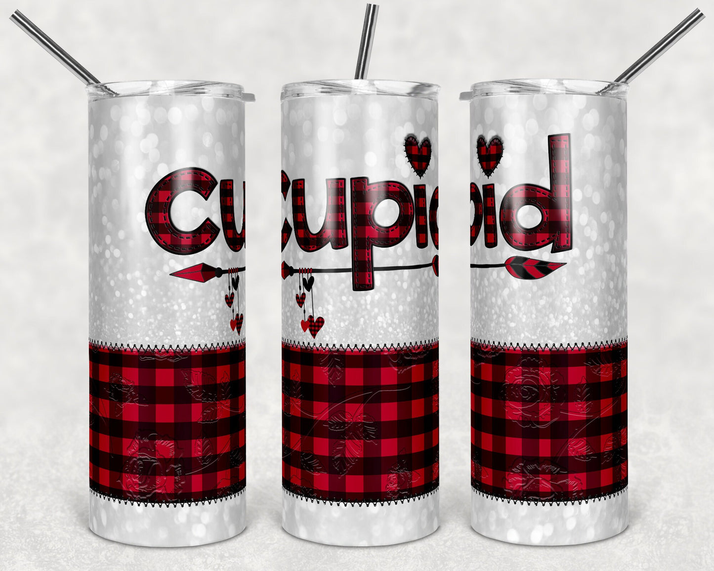 20 oz Skinny Tumbler Sublimation Template Valentine Plaid Cupid matching shirt straight Design