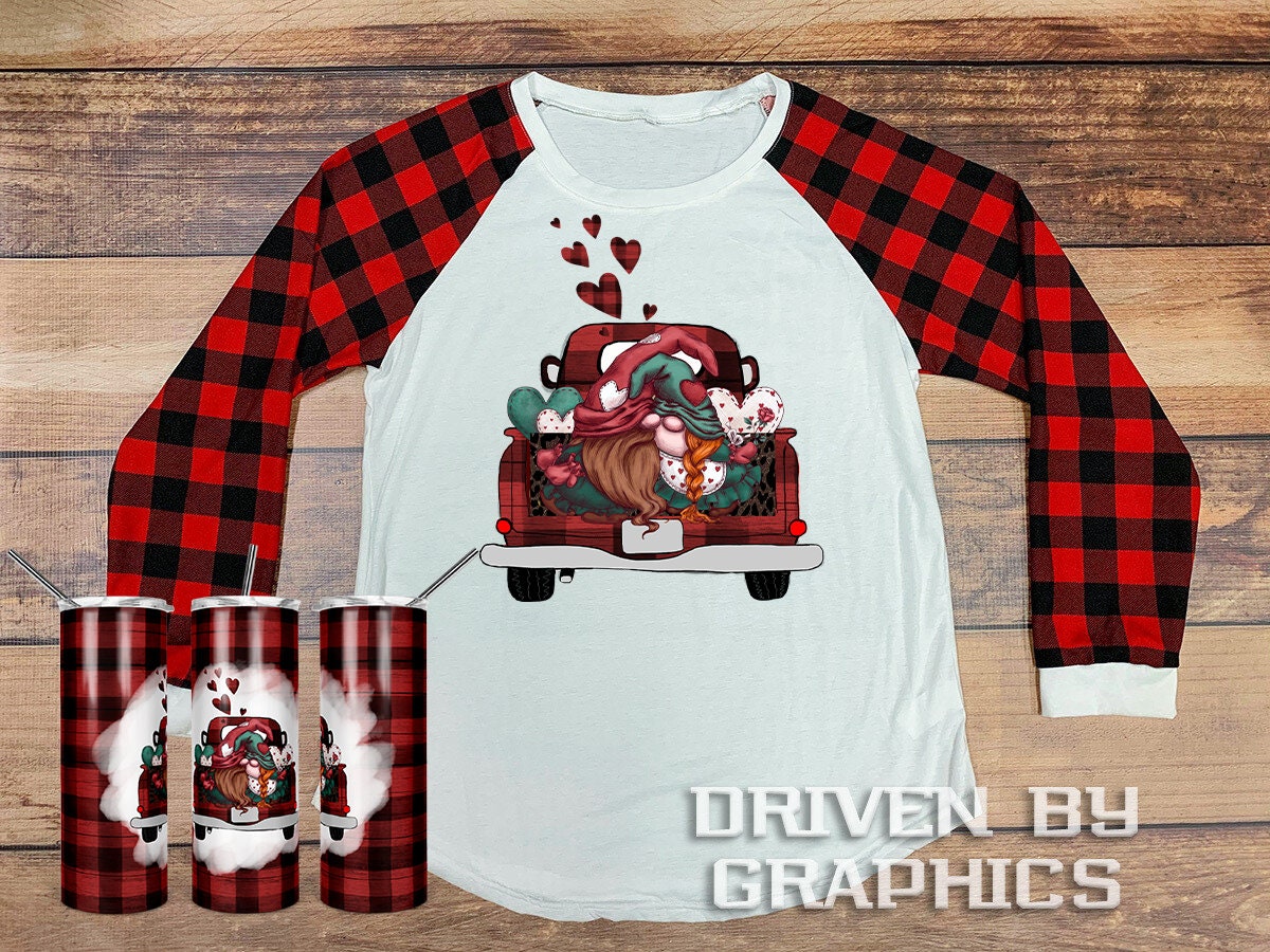 20 oz Skinny Tumbler Sublimation Template Valentine Plaid Truck Gnomes matching shirt straight Design