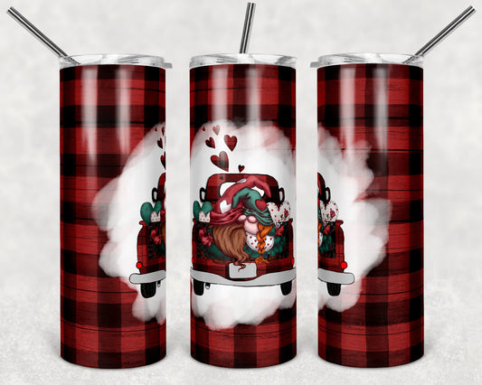 20 oz Skinny Tumbler Sublimation Template Valentine Plaid Truck Gnomes matching shirt straight Design