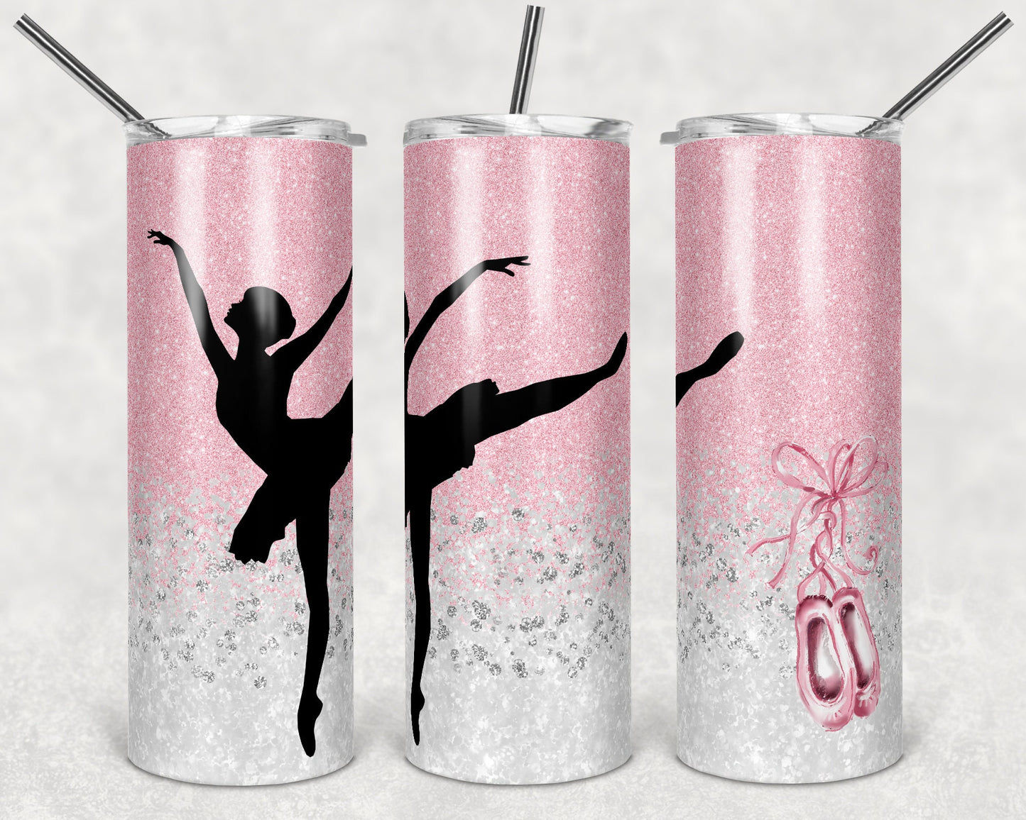 20 oz Skinny Tumbler Pink Glitter Dance Dancing Dance Sublimation Design Straight