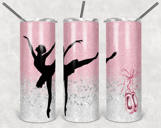 20 oz Skinny Tumbler Pink Glitter Dance Dancing Dance Sublimation Design Straight