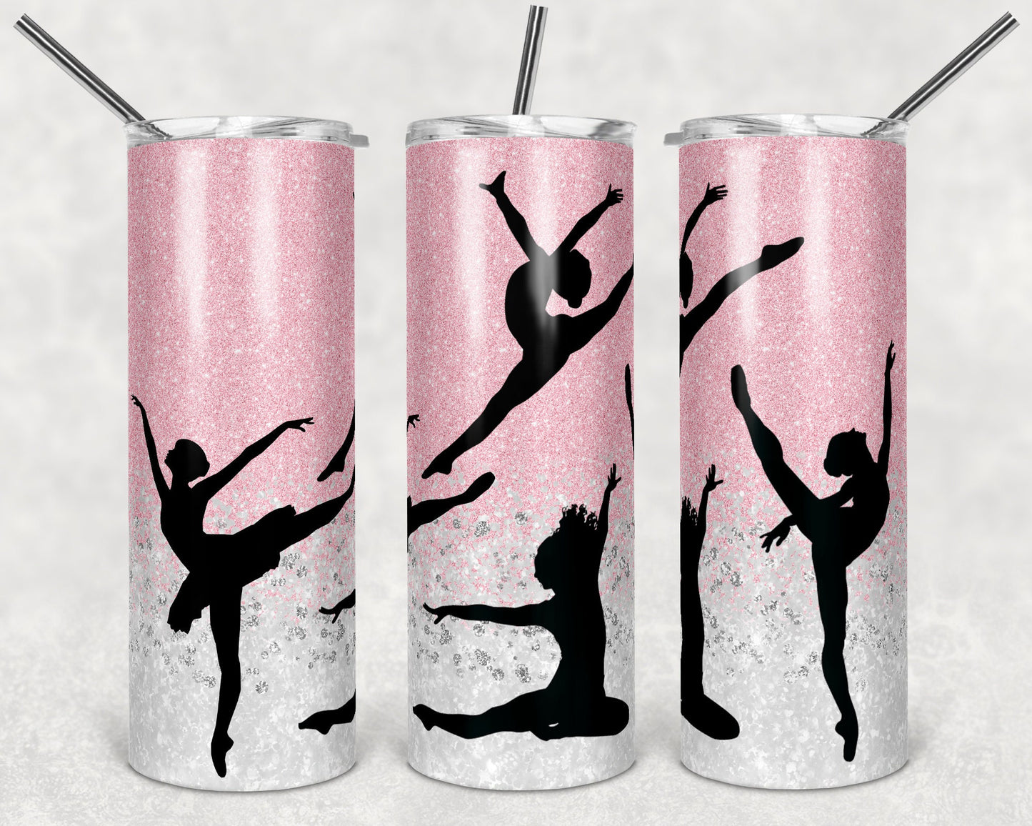 20 oz Skinny Tumbler Pink Glitter Dance Dancing Dance Sublimation Design Straight