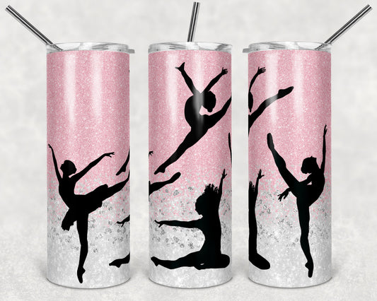 20 oz Skinny Tumbler Pink Glitter Dance Dancing Dance Sublimation Design Straight