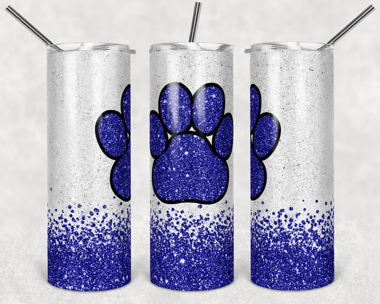 20 oz Skinny Tumbler Sublimation Template Royal Blue Glitter Paw Straight Design