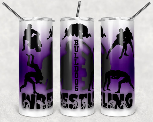 20 oz Skinny Tumbler Monogram Wrestling Image Purple Sublimation Design Print Transfer