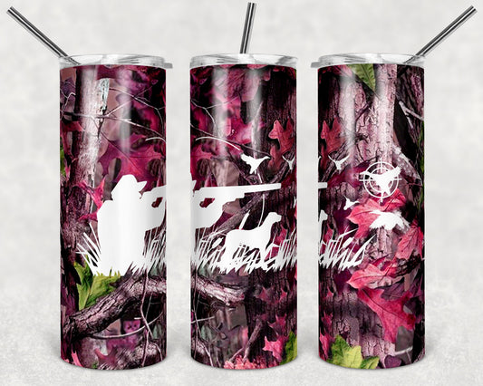 20 oz Skinny Tumbler Duck Hunting Camo Pink Sublimation Design Print Transfer