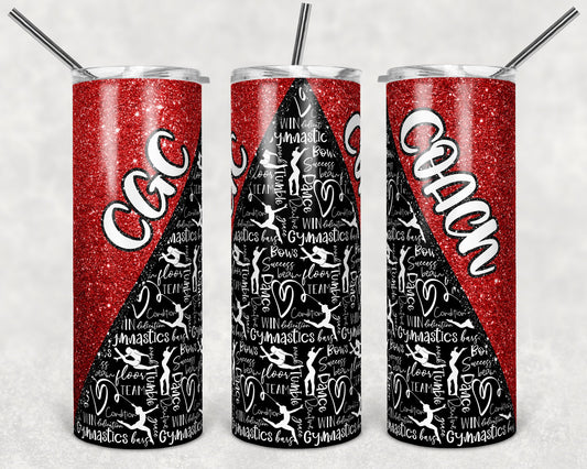 20 oz Skinny Tumbler Sublimation Design Template Gymnastics Glitter V Red Straight Design