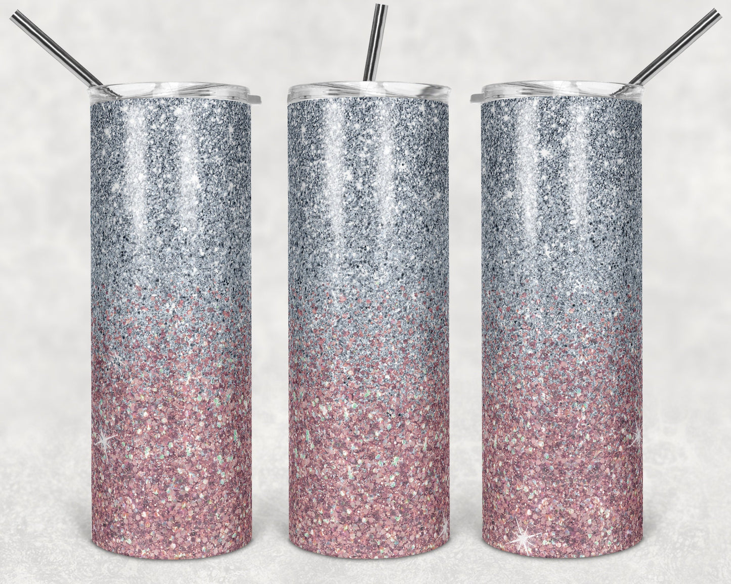 20 oz Skinny Tumbler Sublimation Design Template Glitter Ombre Pink Silver color Straight Design