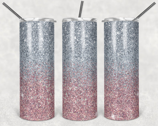 20 oz Skinny Tumbler Sublimation Design Template Glitter Ombre Pink Silver color Straight Design