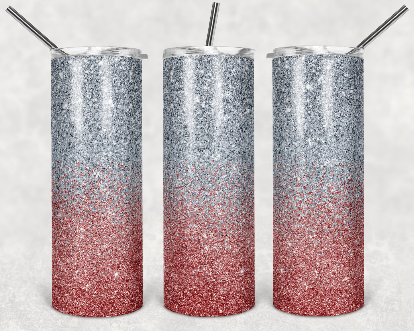 20 oz Skinny Tumbler Sublimation Design Template Glitter Ombre Rose Gold Silver color Straight Design