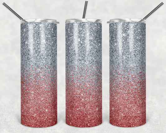20 oz Skinny Tumbler Sublimation Design Template Glitter Ombre Rose Gold Silver color Straight Design