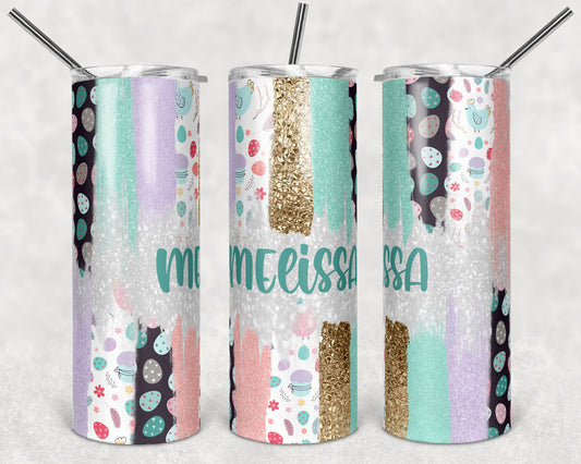 20 oz Skinny Tumbler Sublimation Design Template Glitter Brush Stroke Pastel Easter Design