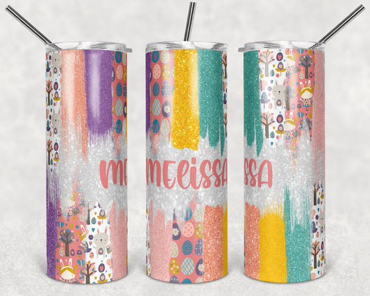 20 oz Skinny Tumbler Sublimation Design Template Glitter Brush Stroke Mustard Teal Easter Design