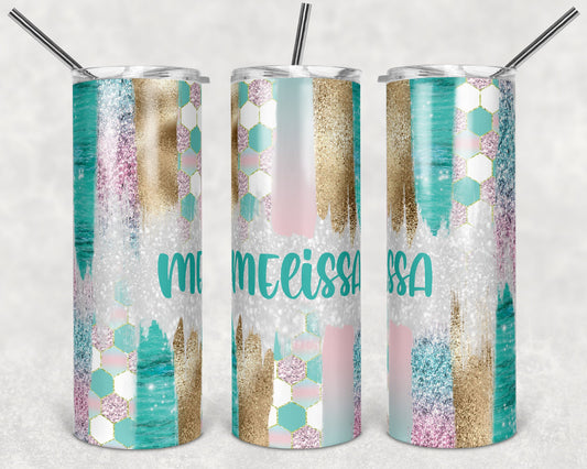 20 oz Skinny Tumbler Sublimation Design Template Glitter Brush Stroke Mermaid Beach Design tumblers