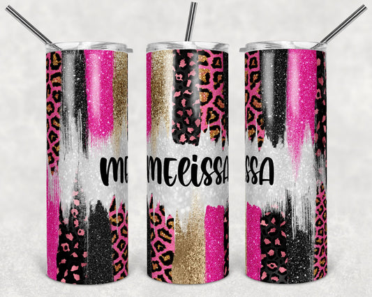 20 oz Skinny Tumbler Sublimation Design Template Glitter Brush Stroke Pink Leopard Design tumblers