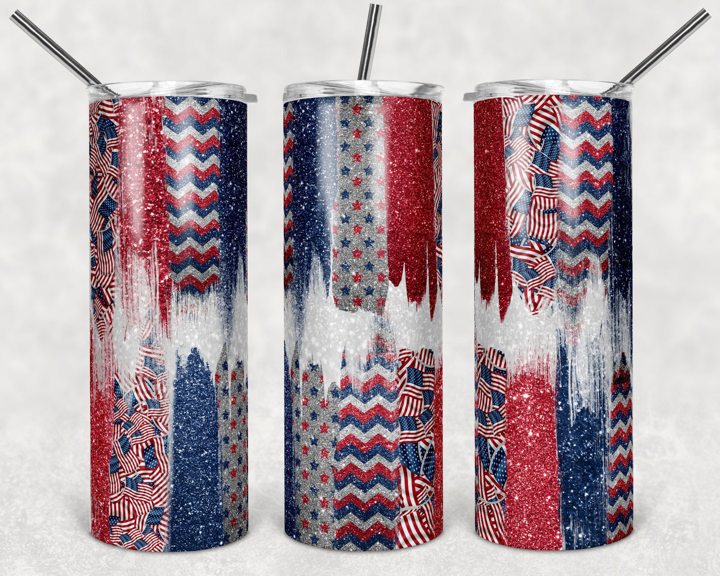 20 oz Skinny Tumbler Sublimation Design Template Glitter Brush Stroke Patriotic Design tumblers