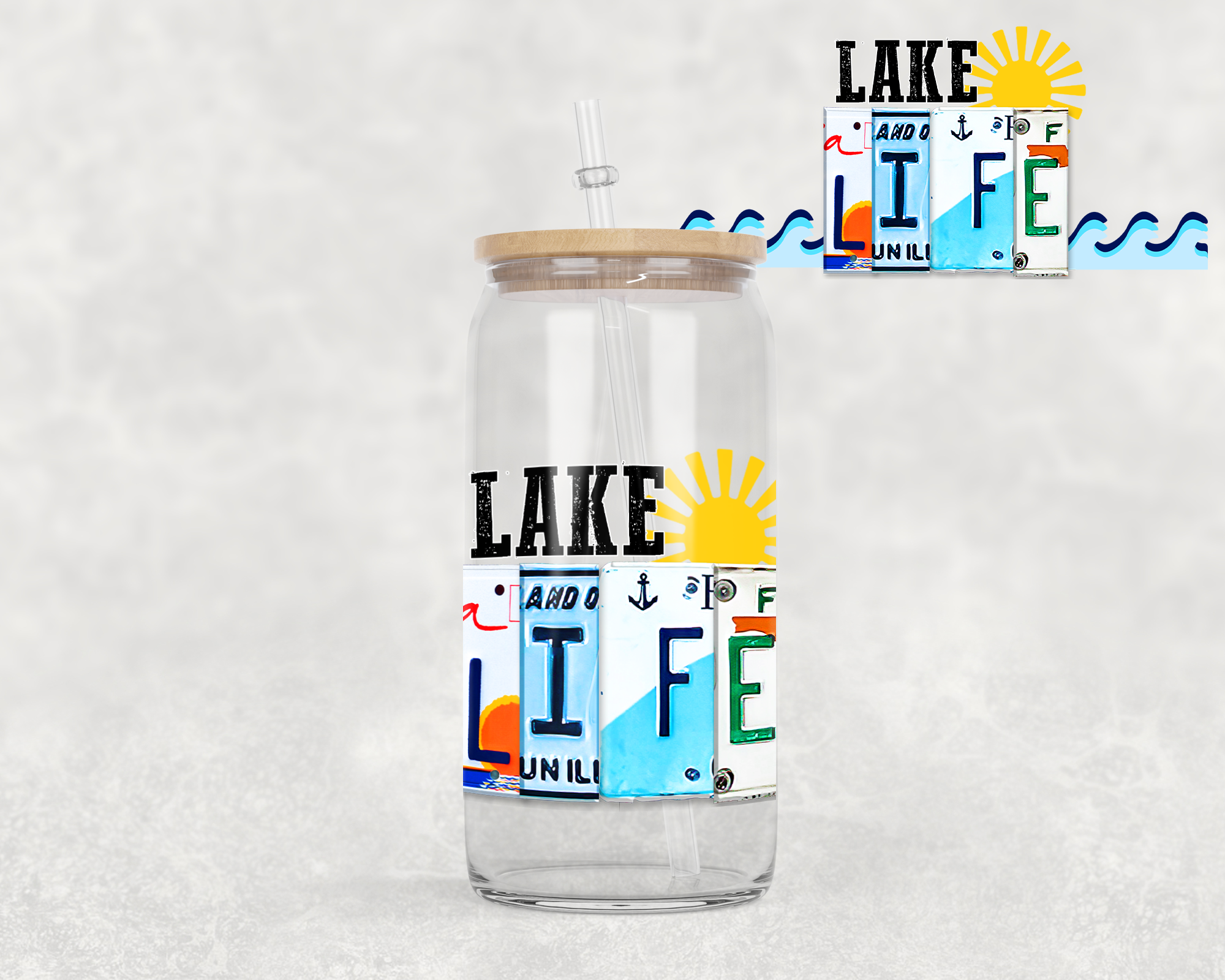 16 oz Libbey Glass Can Tumbler Sublimation Design License Plate Lake L ...