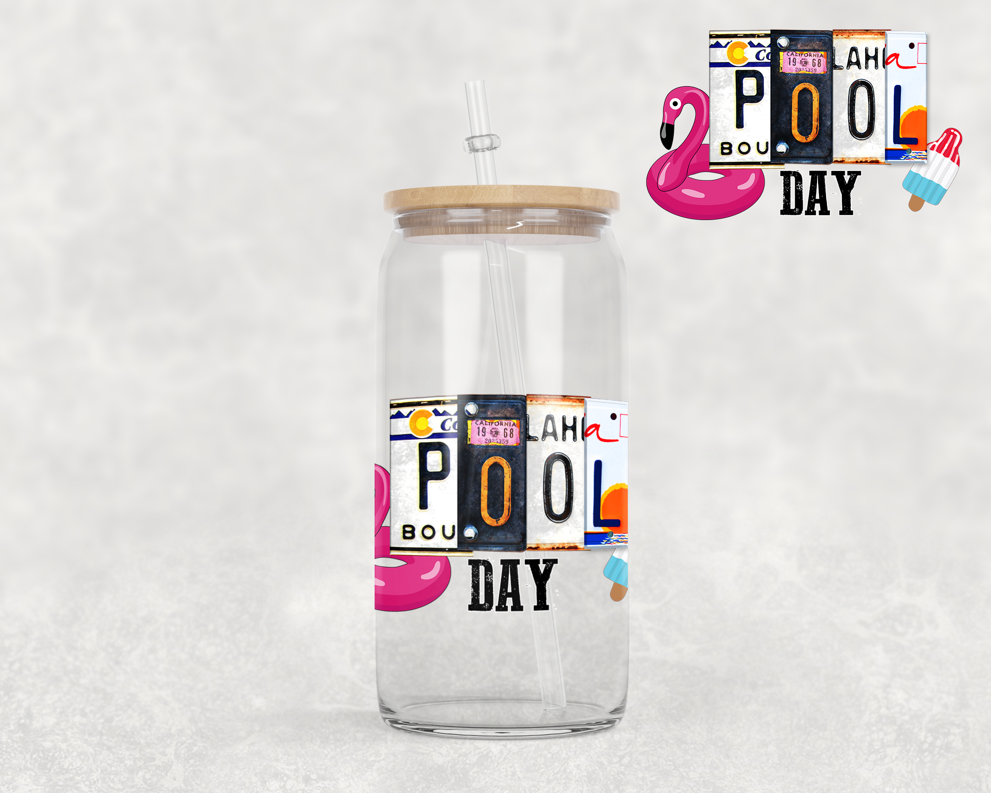 16 oz Libbey Glass Can Tumbler Sublimation Design License Plate Pool D ...