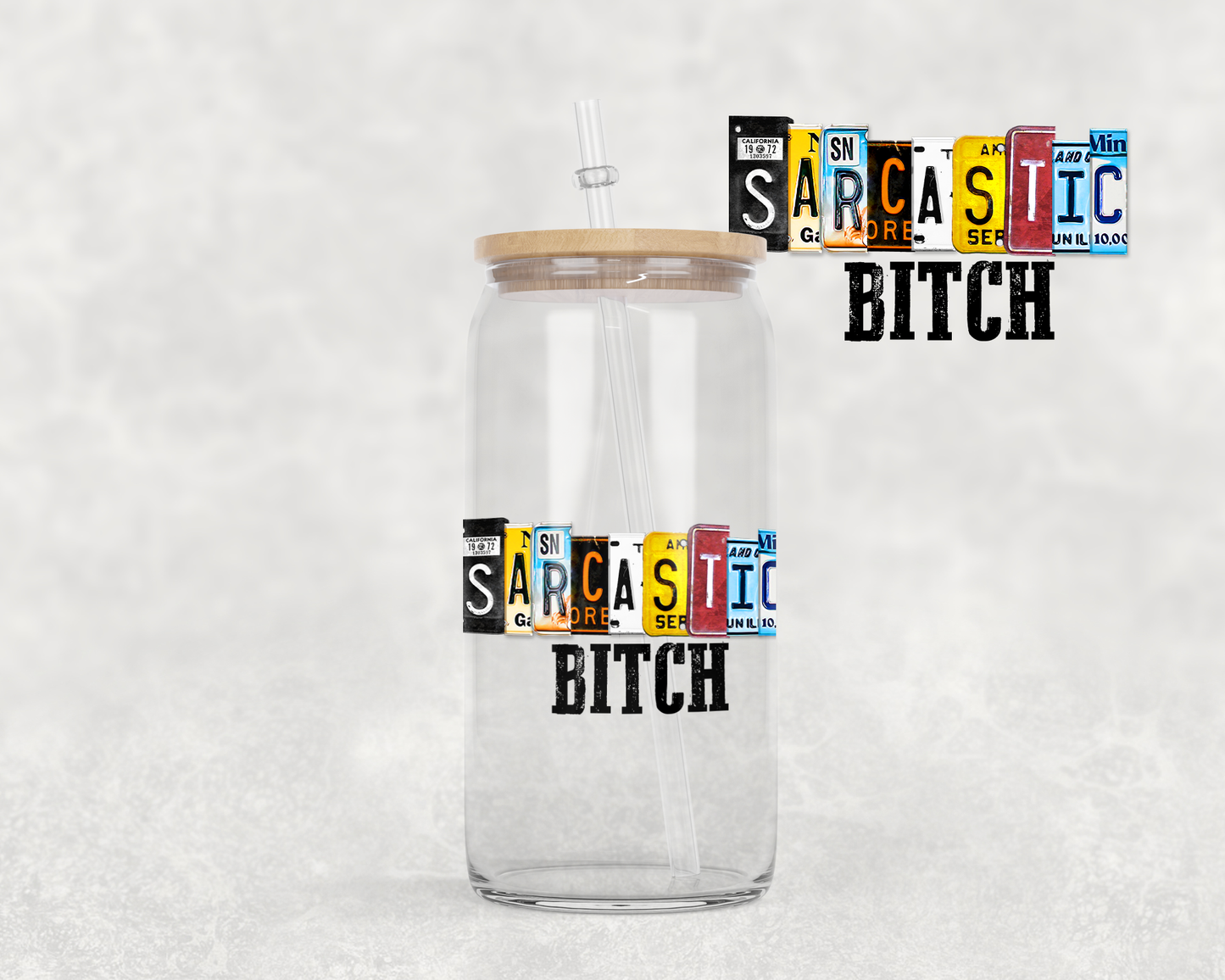 16 oz Libbey Glass Can Tumbler Sublimation Design License Plate Sarcastic Bitch