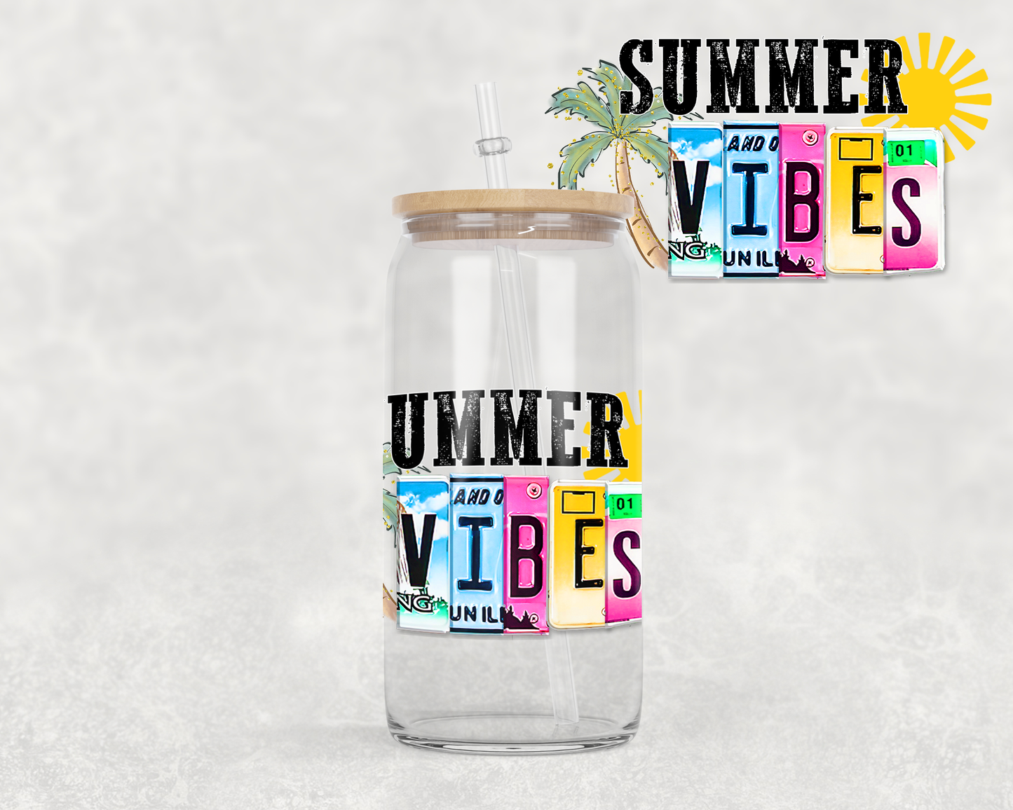 16 oz Libbey Glass Can Tumbler Sublimation Design License Plate Summer Vibes