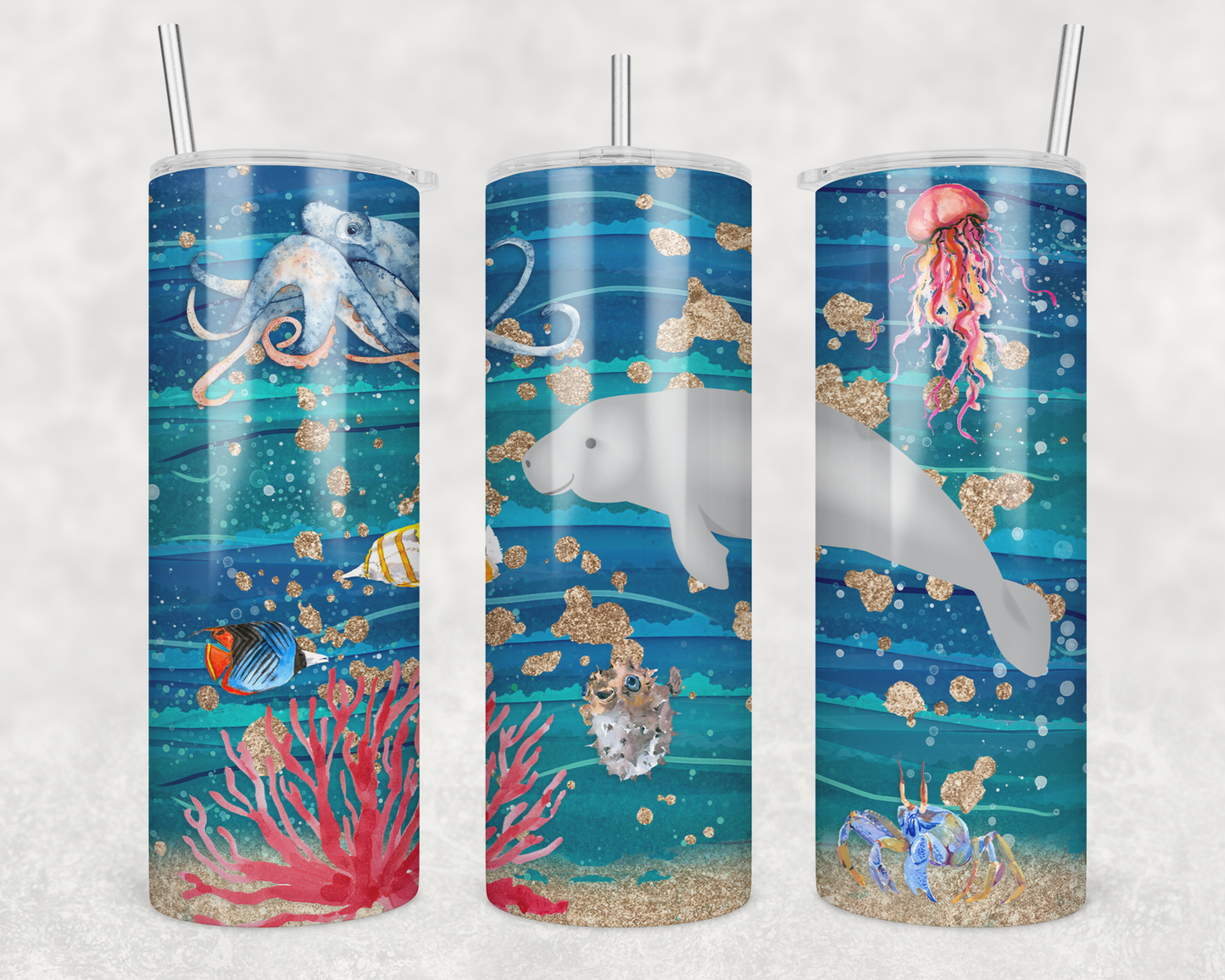 20 oz Skinny Tumbler Sublimation Design Template Under the Sea 20 oz Skinny Tumbler Sublimation Design Template Under the Manatee Ocean Ocean Print Transfer