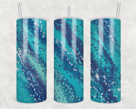 20 oz Skinny Tumbler Sublimation Template Agate Milky Way Teal Blue Straight Design