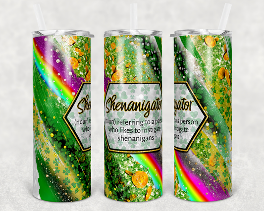 20 oz Skinny Tumbler Sublimation Template Agate Milky Way Sassy Shenanigator St. Patty's Day Straight Design