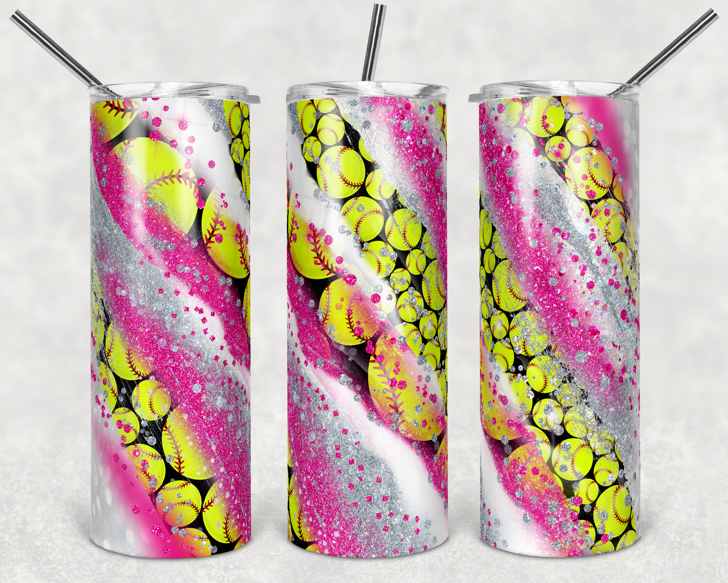 20 oz Skinny Tumbler Sublimation Template Milky Way Glitter Sports Softball Straight Design