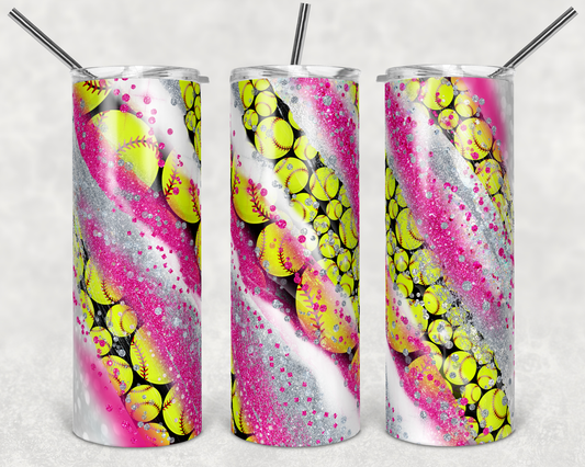 20 oz Skinny Tumbler Sublimation Template Milky Way Glitter Sports Softball Straight Design