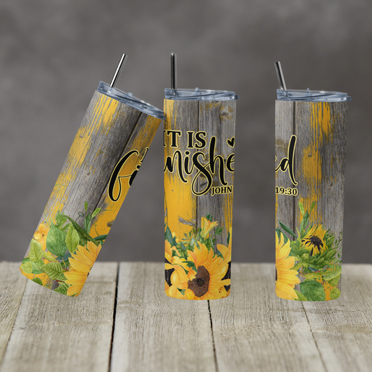 20 oz Skinny Tumbler Yellow Wood It Is Finished Sublimation Design